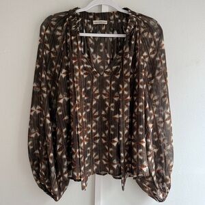 Ulla Johnson Luna blouse Silk Lurex peasant style sheer boho ties Sz 4 Small